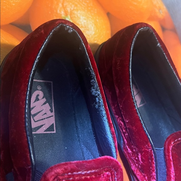 Oxblood velvet Vans/ Loafers Slip Ons Size 7.5, rubber soles for stability - Picture 8 of 9